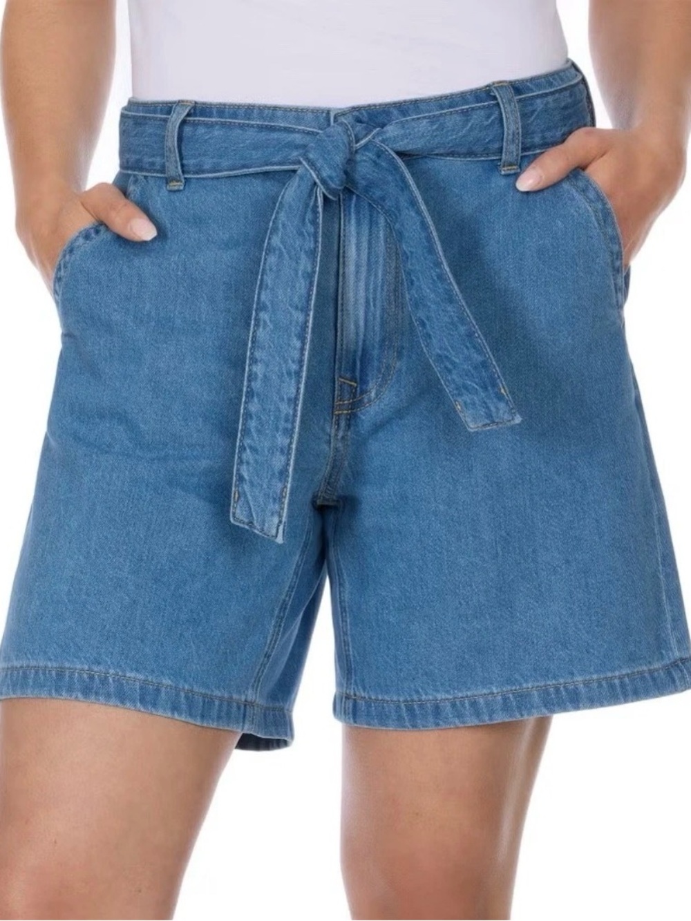 Tommy Hilfiger Rigid 6” Shorts Blue Denim Belted High Rise Size 10  Wash NWT